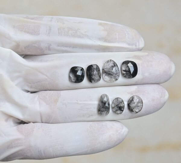 Natural Black Rutile Gemstone Rose Cut Mix Shape Cabochon High Quality Loose Gemstones For Jewelry Making 8-11 MM Size 7 Pcs V4248