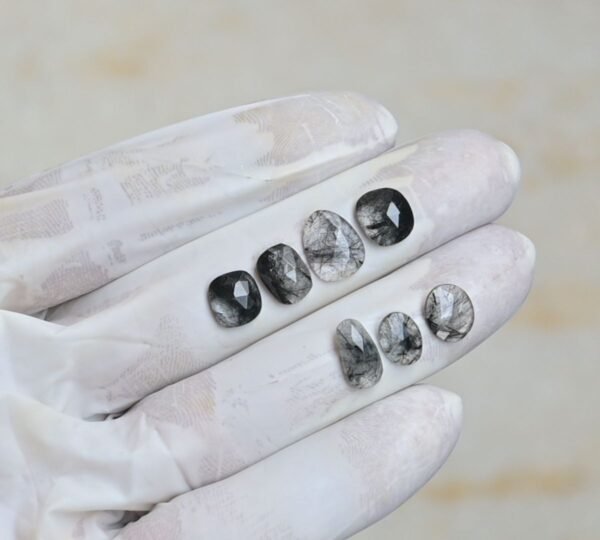 Natural Black Rutile Gemstone Rose Cut Mix Shape Cabochon High Quality Loose Gemstones For Jewelry Making 8-11 MM Size 7 Pcs V4248 - Image 2