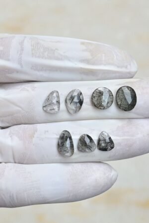 Natural Black Rutile Gemstone Rose Cut Mix Shape Cabochon High Quality Loose Gemstones For Jewelry Making 8-11 MM Size 7 Pcs V4249