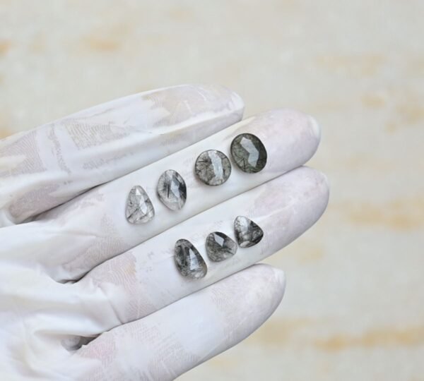 Natural Black Rutile Gemstone Rose Cut Mix Shape Cabochon High Quality Loose Gemstones For Jewelry Making 8-11 MM Size 7 Pcs V4249 - Image 2