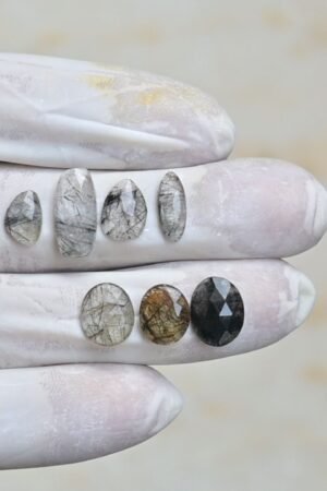 Natural Black Rutile Gemstone Rose Cut Mix Shape Cabochon High Quality Loose Gemstones For Jewelry Making 9-15 MM Size 7 Pcs V4256
