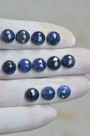 Natural Blue Sapphire Gemstone Rose Cut Round Shape Cabochon Shape High Quality Loose Gemstones For Jewelry Making 9 MM Size 12 Pcs V4259