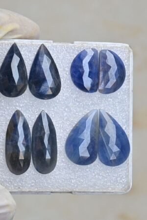 Natural Blue Sapphire Gemstone Rose Cut Mix Shape Cabochon Shape High Quality Loose Gemstones For Jewelry Making 18-26 MM Size 4 Pair V4260