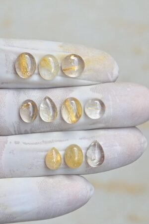 Natural Golden Rutile Gemstone Smooth Mix Shape Cabochon High Quality Loose Gemstones For Jewelry Making 8-10 MM Size 10 Pcs V4264