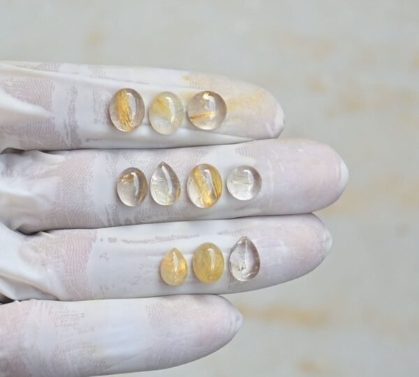 Natural Golden Rutile Gemstone Smooth Mix Shape Cabochon High Quality Loose Gemstones For Jewelry Making 8-10 MM Size 10 Pcs V4264