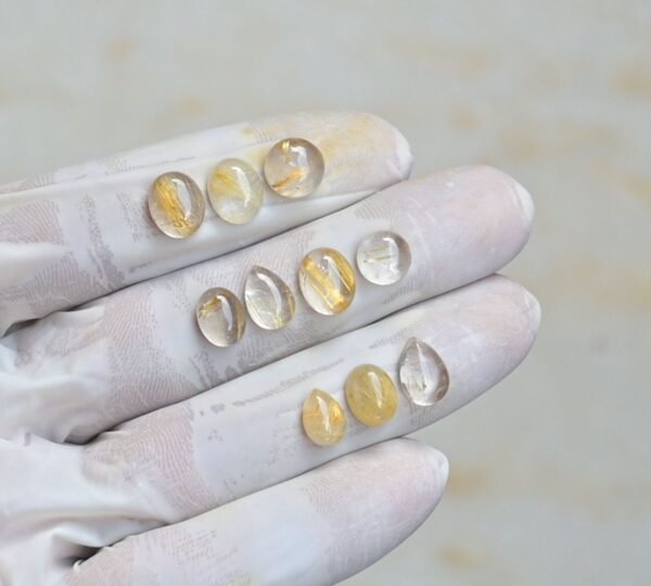 Natural Golden Rutile Gemstone Smooth Mix Shape Cabochon High Quality Loose Gemstones For Jewelry Making 8-10 MM Size 10 Pcs V4264 - Image 2