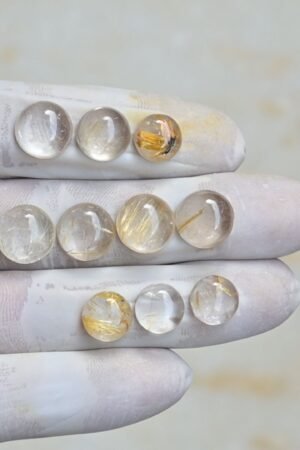 Natural Golden Rutile Gemstone Smooth Round Shape Cabochon High Quality Loose Gemstones For Jewelry Making 10-12 MM Size 10 Pcs V4265