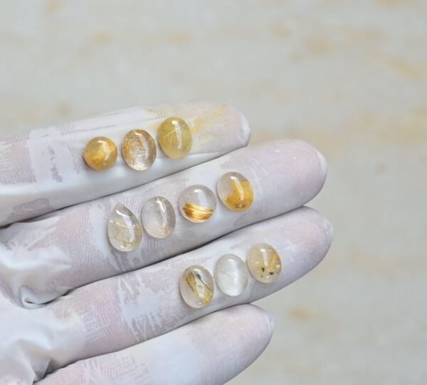 Natural Golden Rutile Gemstone Smooth Mix Shape Cabochon High Quality Loose Gemstones For Jewelry Making 8-12 MM Size 10 Pcs V4267 - Image 2