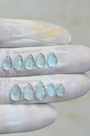 Natural Aquamarine Gemstone Hand Carved Leaf Shape Cabochon High Quality Loose Gemstones For Jewelry Making 8-11 MM Size 10 Pcs V4268