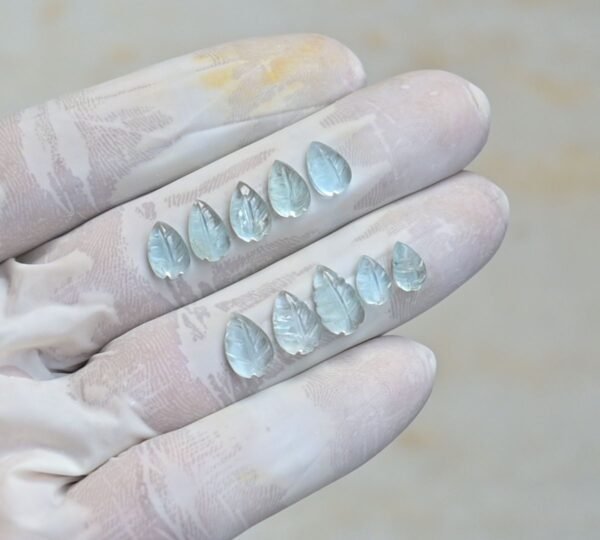 Natural Aquamarine Gemstone Hand Carved Leaf Shape Cabochon High Quality Loose Gemstones For Jewelry Making 8-11 MM Size 10 Pcs V4268 - Image 2