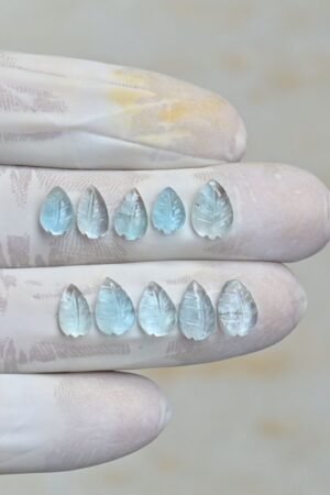 Natural Aquamarine Gemstone Hand Carved Leaf Shape Cabochon High Quality Loose Gemstones For Jewelry Making 8-10 MM Size 10 Pcs V4269