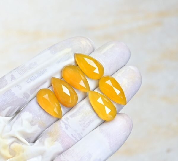 Natural Yellow Chalcedony Gemstone Rose Cut Pear Shape Cabochon High Quality Loose Gemstones For Jewelry Making 20x10 MM Size 6 Pcs V4117 - Image 2