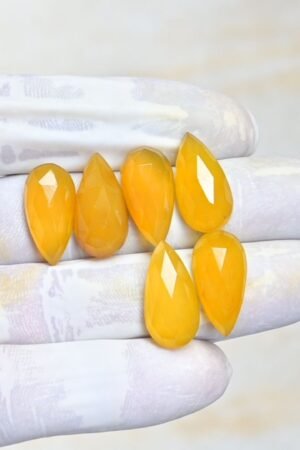 Natural Yellow Chalcedony Gemstone Rose Cut Pear Shape Cabochon High Quality Loose Gemstones For Jewelry Making 20x10 MM Size 6 Pcs V4117