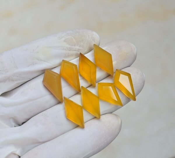 Natural Yellow Chalcedony Gemstone Step Cut Fancy Shape Cabochon High Quality Loose Gemstones For Jewelry Making 18x2 MM Size 4 Pair V4118 - Image 2