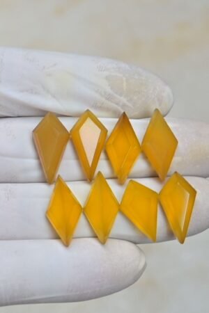 Natural Yellow Chalcedony Gemstone Step Cut Fancy Shape Cabochon High Quality Loose Gemstones For Jewelry Making 18x2 MM Size 4 Pair V4118