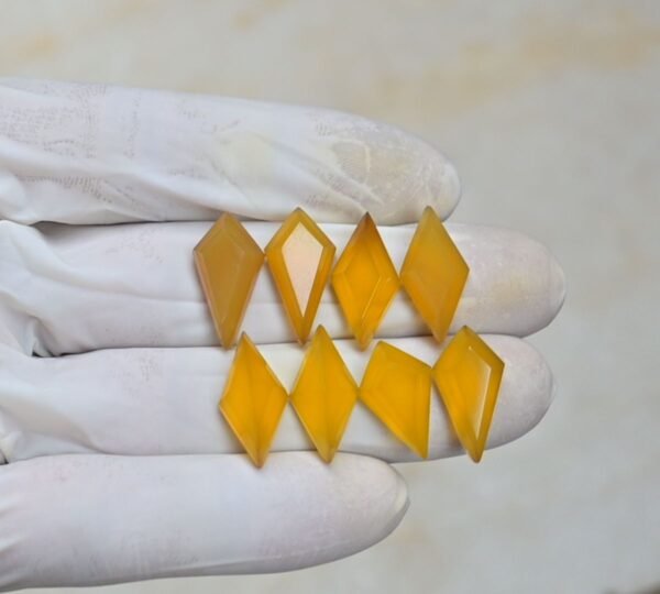 Natural Yellow Chalcedony Gemstone Step Cut Fancy Shape Cabochon High Quality Loose Gemstones For Jewelry Making 18x2 MM Size 4 Pair V4118