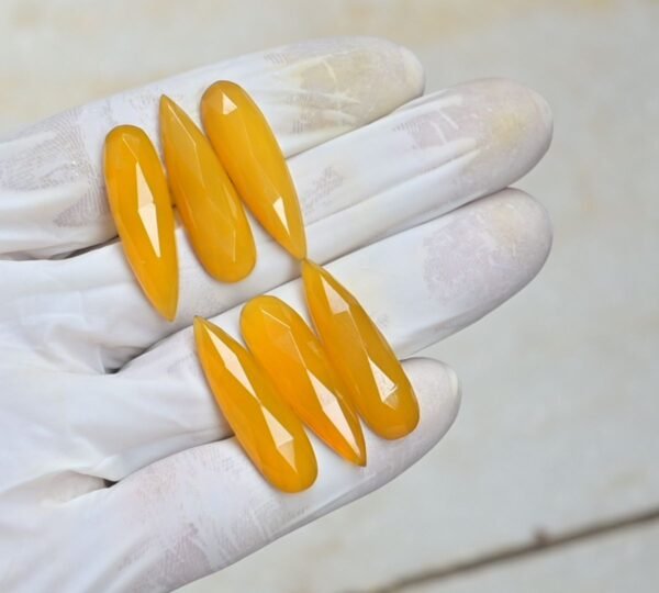 Natural Yellow Chalcedony Gemstone Rose Cut Pear Shape Cabochon High Quality Loose Gemstones For Jewelry Making 30x10 MM Size 6 Pcs V4119 - Image 2