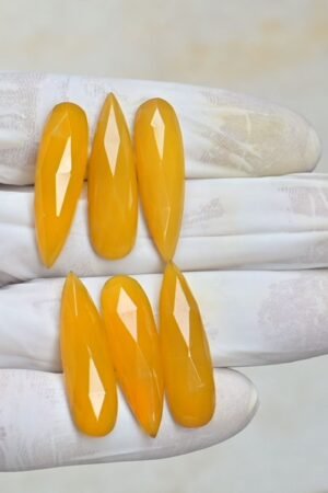 Natural Yellow Chalcedony Gemstone Rose Cut Pear Shape Cabochon High Quality Loose Gemstones For Jewelry Making 30x10 MM Size 6 Pcs V4119