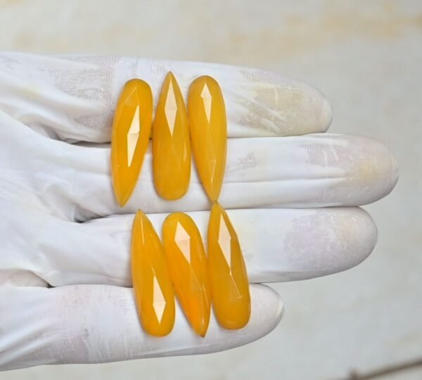 Natural Yellow Chalcedony Gemstone Rose Cut Pear Shape Cabochon High Quality Loose Gemstones For Jewelry Making 30x10 MM Size 6 Pcs V4119