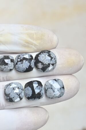 Natural Snow Flack Obsidian Gemstone Rose Cut Cushion Shape Cabochon High Quality Loose Gemstones For Jewelry Making 10-14 MM Size 6 Pcs V4120