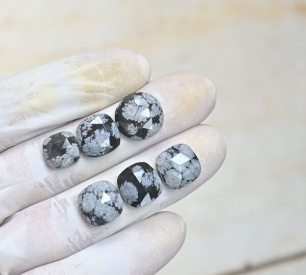 Natural Snow Flack Obsidian Gemstone Rose Cut Cushion Shape Cabochon High Quality Loose Gemstones For Jewelry Making 10-14 MM Size 6 Pcs V4120 - Image 2