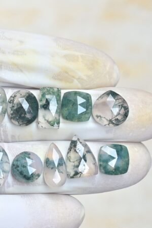 Natural Moss Agate Gemstone Rose Cut Mix Shape Cabochon High Quality Loose Gemstones For Jewelry Making 10-15 MM Size 10 Pcs V4126