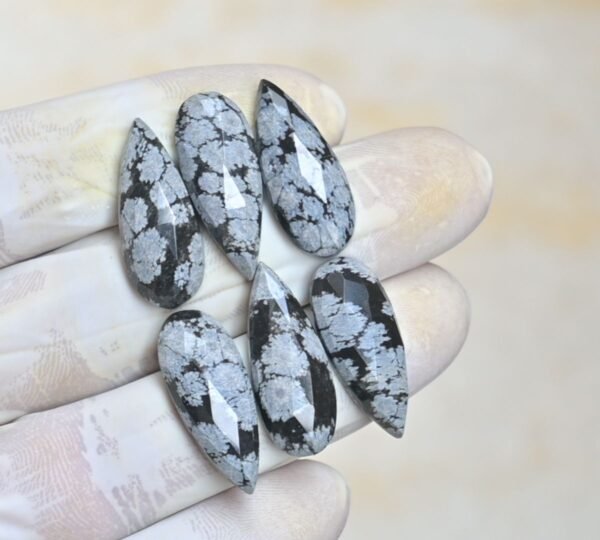 Natural Snow Flack Obsidian Gemstone Rose Cut Pear Shape Cabochon High Quality Loose Gemstones For Jewelry Making 20x10 MM Size 6 Pcs V4127 - Image 2