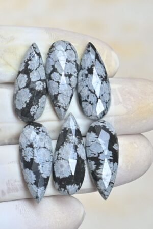 Natural Snow Flack Obsidian Gemstone Rose Cut Pear Shape Cabochon High Quality Loose Gemstones For Jewelry Making 20x10 MM Size 6 Pcs V4127