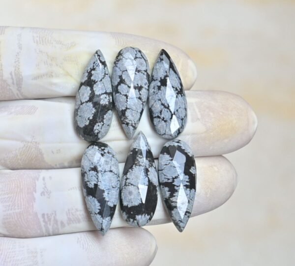 Natural Snow Flack Obsidian Gemstone Rose Cut Pear Shape Cabochon High Quality Loose Gemstones For Jewelry Making 20x10 MM Size 6 Pcs V4127