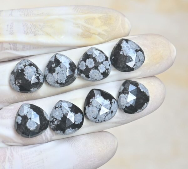 Natural Snow Flack Obsidian Gemstone Rose Cut Heart Shape Cabochon High Quality Loose Gemstones For Jewelry Making 14 MM Size 8 Pcs V4128 - Image 2
