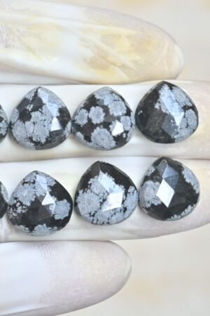 Natural Snow Flack Obsidian Gemstone Rose Cut Heart Shape Cabochon High Quality Loose Gemstones For Jewelry Making 14 MM Size 8 Pcs V4128
