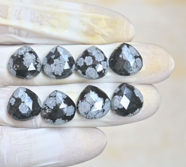 Natural Snow Flack Obsidian Gemstone Rose Cut Heart Shape Cabochon High Quality Loose Gemstones For Jewelry Making 14 MM Size 8 Pcs V4128