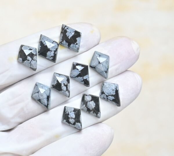 Natural Snow Flack Obsidian Gemstone Step Cut Fancy Shape Cabochon High Quality Loose Gemstones For Jewelry Making 14-16 MM Size 10 Pcs V4129 - Image 2