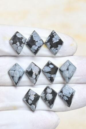 Natural Snow Flack Obsidian Gemstone Step Cut Fancy Shape Cabochon High Quality Loose Gemstones For Jewelry Making 14-16 MM Size 10 Pcs V4129