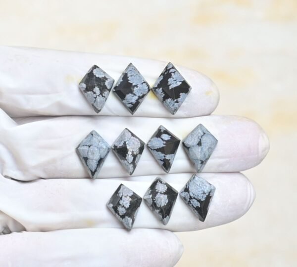 Natural Snow Flack Obsidian Gemstone Step Cut Fancy Shape Cabochon High Quality Loose Gemstones For Jewelry Making 14-16 MM Size 10 Pcs V4129