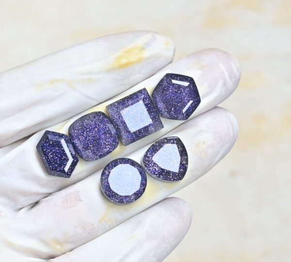 Natural Blue Gold Stone Gemstone Step Cut Mix Shape Cabochon High Quality Loose Gemstones For Jewelry Making 14-16 MM Size 6 Pcs V4133 - Image 2
