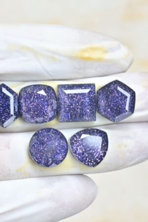 Natural Blue Gold Stone Gemstone Step Cut Mix Shape Cabochon High Quality Loose Gemstones For Jewelry Making 14-16 MM Size 6 Pcs V4133