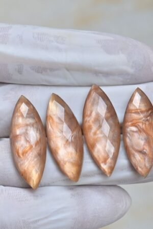 Aurora Opal Gemstone Checker Cut Marquise Shape Cabochon High Quality Loose Gemstones For Jewelry Making 31-33 MM Size 4 Pcs V4138