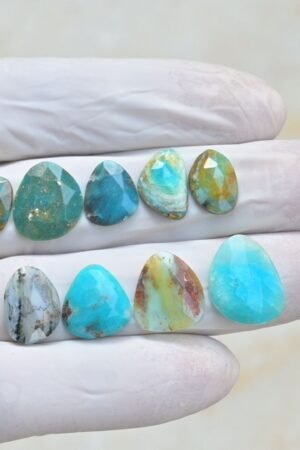 Natural Peruvian Blue Opal Gemstone Rose Cut Fancy Shape Cabochon High Quality Loose Gemstones For Jewelry Making 11-17 MM Size 10 Pcs V4139