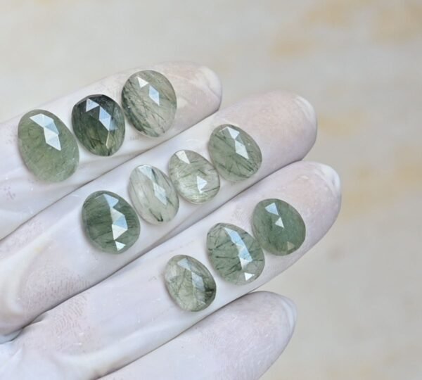Natural Green Rutile Gemstone Rose Cut Fancy Shape Cabochon High Quality Loose Gemstones For Jewelry Making 12-16 MM Size 10 Pcs V4155 - Image 3