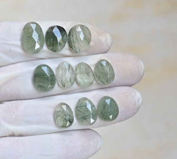 Natural Green Rutile Gemstone Rose Cut Fancy Shape Cabochon High Quality Loose Gemstones For Jewelry Making 12-16 MM Size 10 Pcs V4155