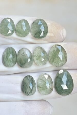 Natural Green Rutile Gemstone Rose Cut Fancy Shape Cabochon High Quality Loose Gemstones For Jewelry Making 11-17 MM Size 10 Pcs V4156