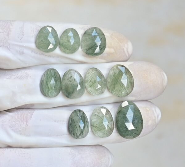 Natural Green Rutile Gemstone Rose Cut Fancy Shape Cabochon High Quality Loose Gemstones For Jewelry Making 11-17 MM Size 10 Pcs V4156