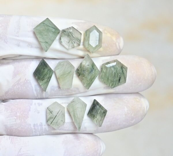 Natural Green Rutile Gemstone Step Cut Mix Shape Cabochon High Quality Loose Gemstones For Jewelry Making 11-17 MM Size 10 Pcs V4157