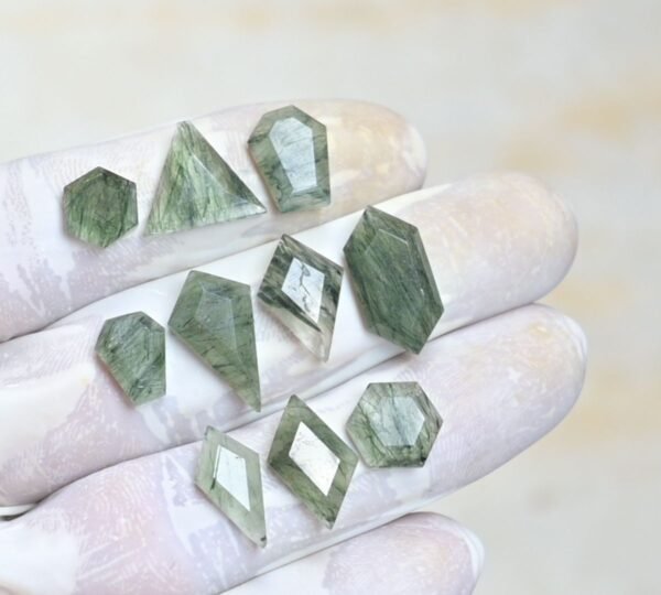 Natural Green Rutile Gemstone Step Cut Mix Shape Cabochon High Quality Loose Gemstones For Jewelry Making 10-19 MM Size 10 Pcs V4158 - Image 2