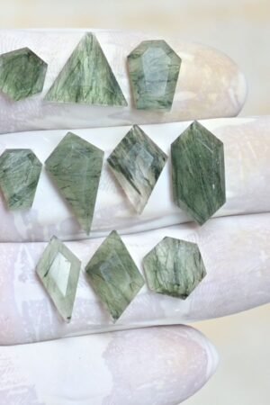 Natural Green Rutile Gemstone Step Cut Mix Shape Cabochon High Quality Loose Gemstones For Jewelry Making 10-19 MM Size 10 Pcs V4158
