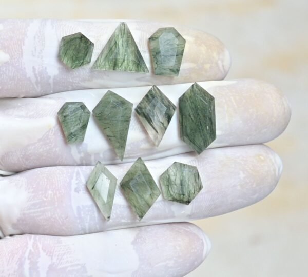 Natural Green Rutile Gemstone Step Cut Mix Shape Cabochon High Quality Loose Gemstones For Jewelry Making 10-19 MM Size 10 Pcs V4158