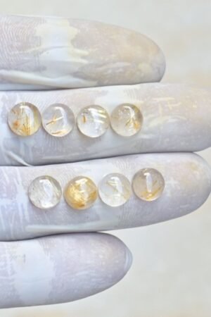 Natural Golden Rutile Gemstone Smooth Round Shape Cabochon High Quality Loose Gemstones For Jewelry Making 8 MM Size 8 Pcs V4164