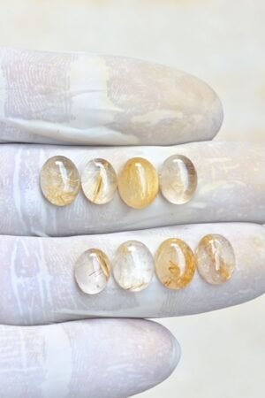 Natural Golden Rutile Gemstone Smooth Oval Shape Cabochon High Quality Loose Gemstones For Jewelry Making 9-10 MM Size 8 Pcs V4165