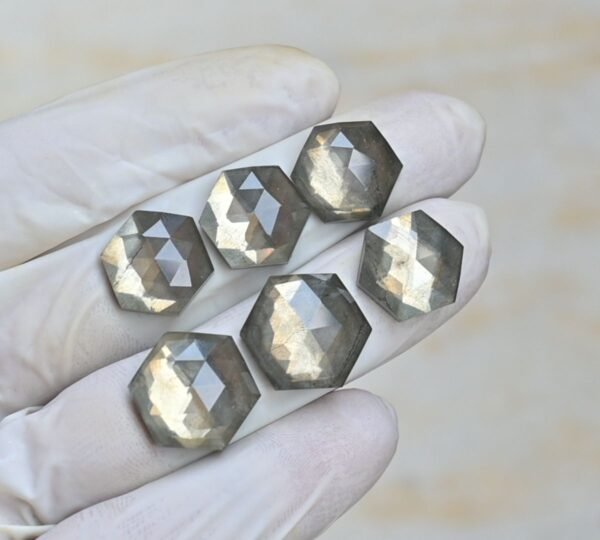 Natural Pyrite Gemstone Rose Cut Hexagon Shape Cabochon High Quality Loose Gemstones For Jewelry Making 16-18 MM Size 6 Pcs V4174 - Image 2